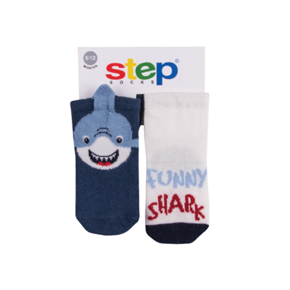 Step 3D Funny Shark 2'li Soket Bebek Çorabı 10075 Lacivert